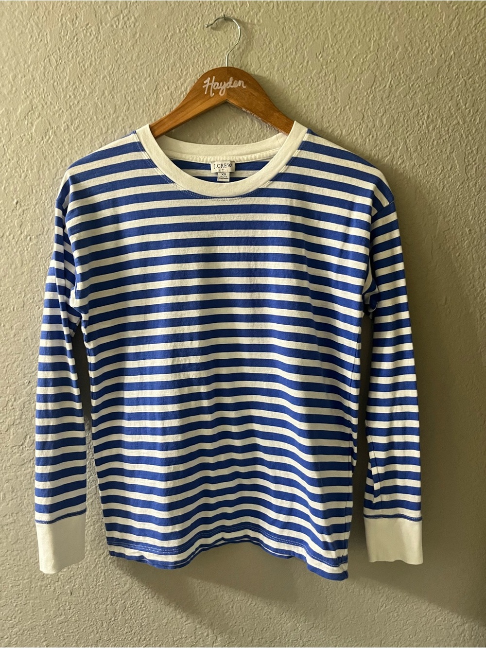 J. Crew Women’s Blue and White Striped Crewneck Sweater